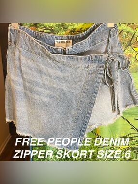 We The Free Light Blue Denim Skort with Zip Detail